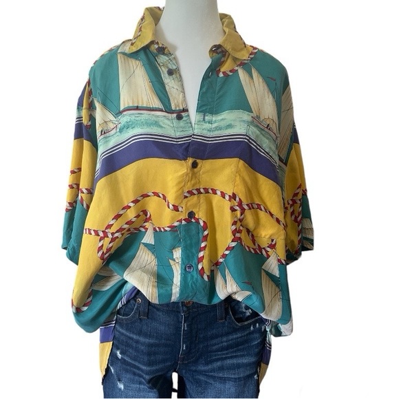 Vintage Silk Club Silk Sailboat Short Sleeve Top size 2X - Picture 1 of 7